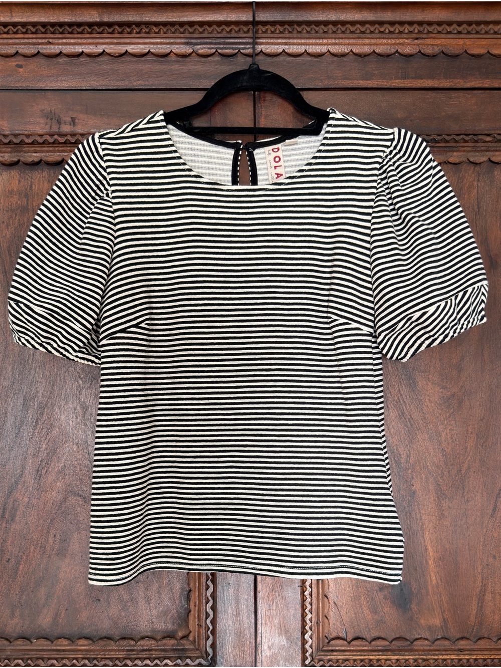 Dolan Black & White Striped Puff-Sleeve Tee